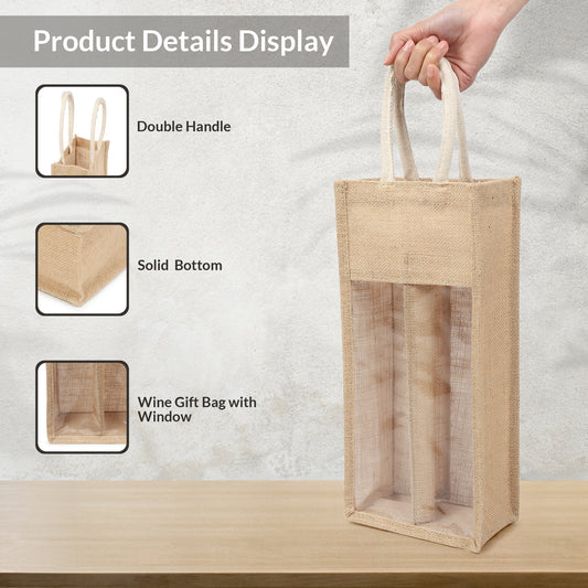 DOUBLE R BAGS Eco-Friendly Jute Water Bottle Carry Bag: Dual Compartment Design, Reusable and Sustainable for Gifting Purpose. (Pack of 4)