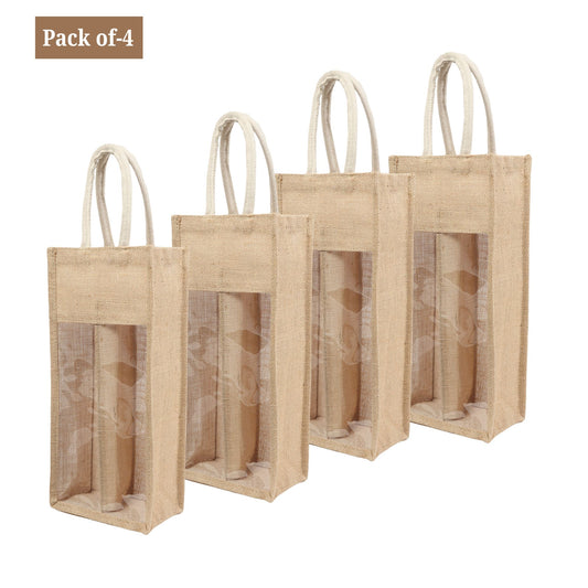 DOUBLE R BAGS Eco-Friendly Jute Water Bottle Carry Bag: Dual Compartment Design, Reusable and Sustainable for Gifting Purpose. (Pack of 4)