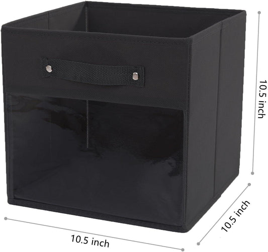 DOUBLE R BAGS Storage Cube Bins Clear Window for kids toys Office Closet Shelf (Black) - Double R Bags