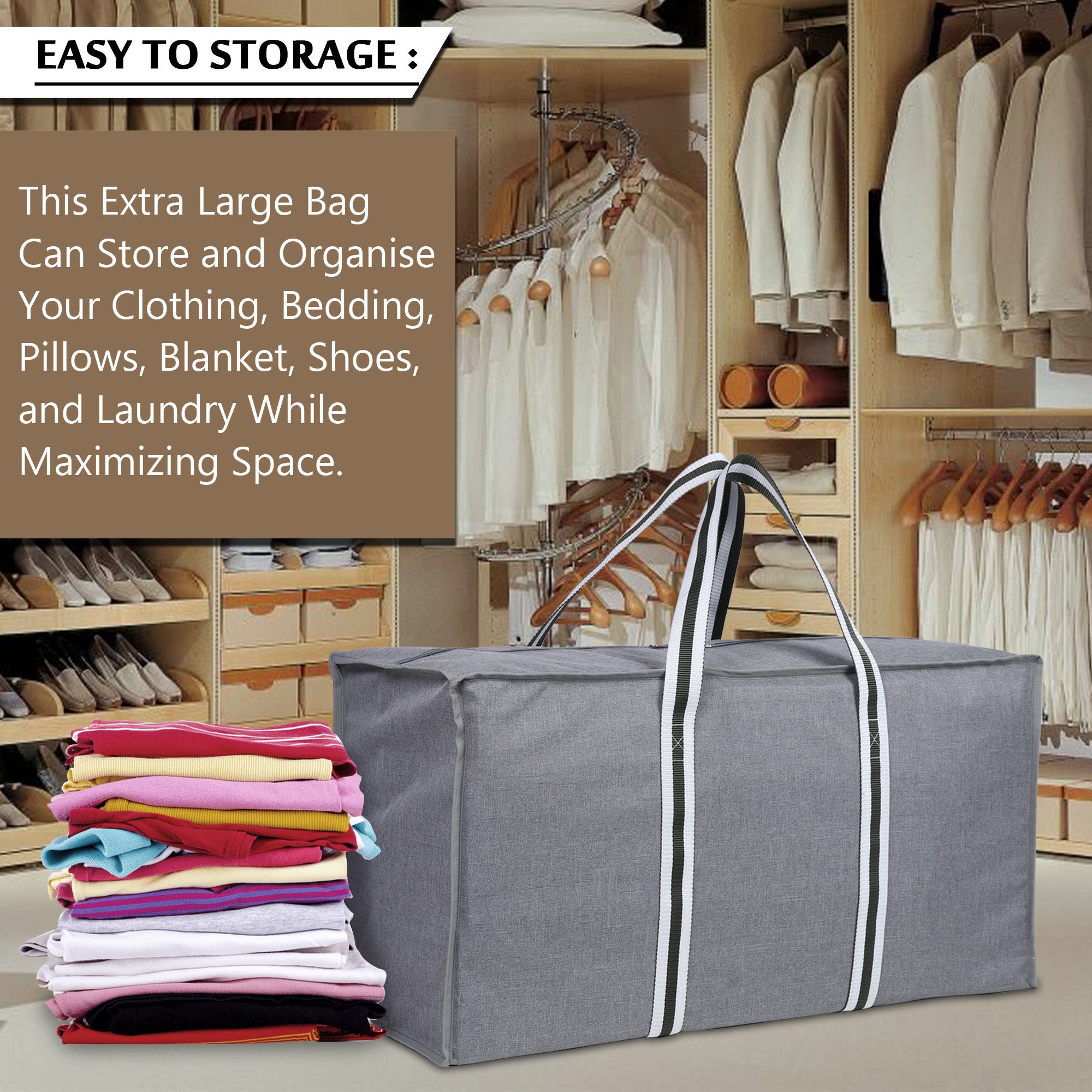 Double R Bags Large Storage Bag For Blanket Clothes Organizer, Comforter,  Bedroom Closet, Dorm Room Essentials, Strong Materials Extra Large
