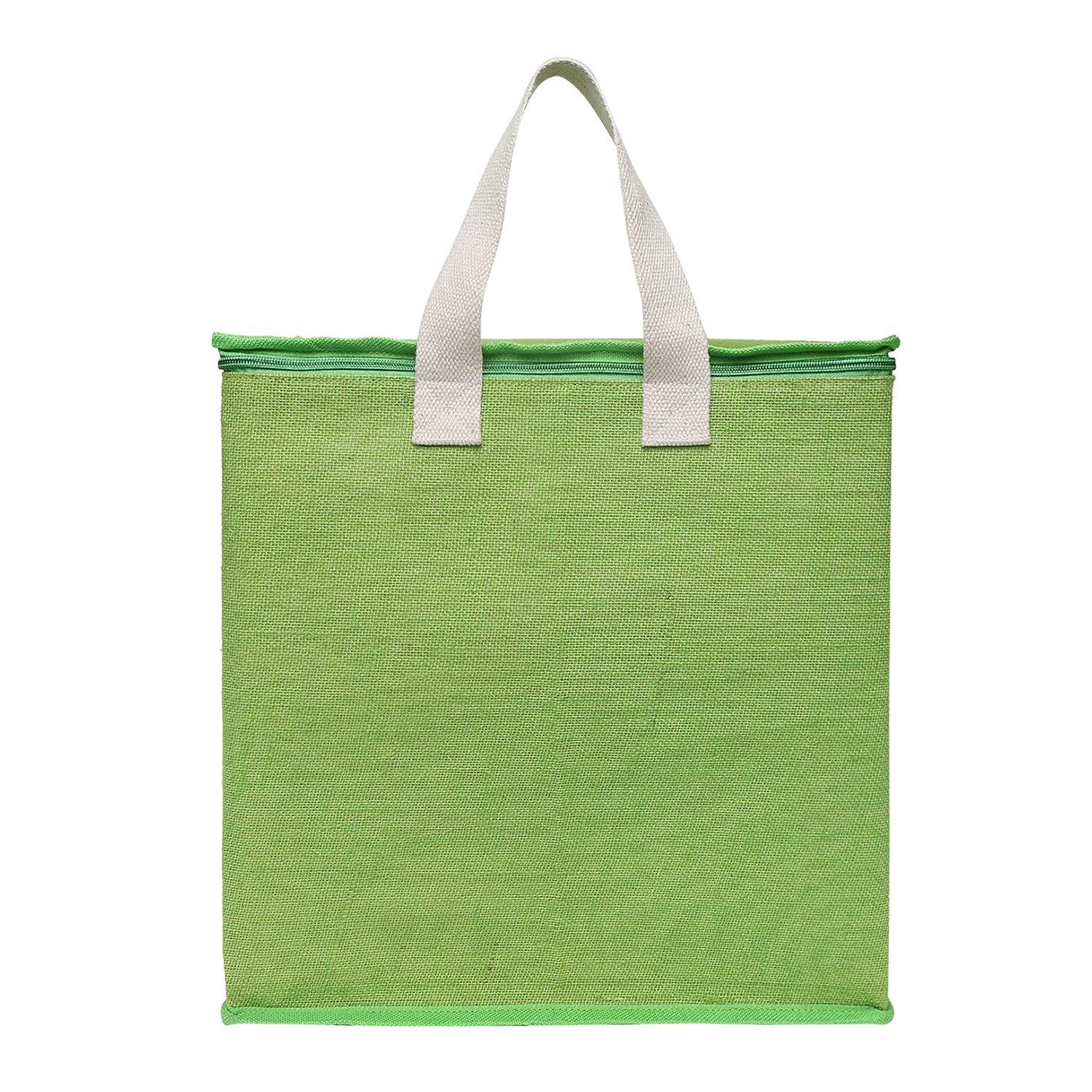 DOUBLE R BAGS Jute Shopping bags with Dual Zippers (Green) - Double R Bags