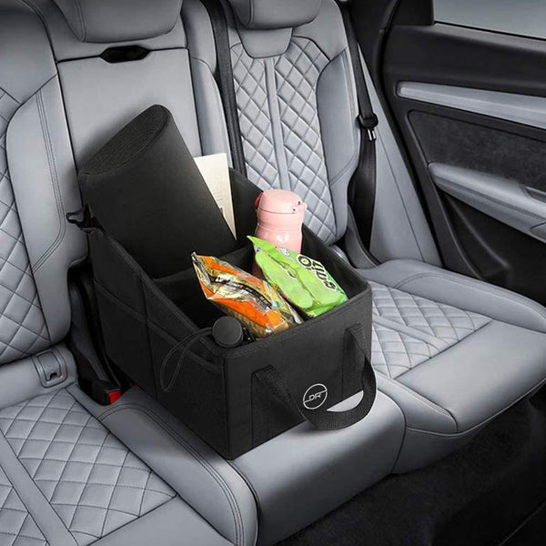 DOUBLE R BAGS Foldable Passenger Car Seat Organizer With Mesh Pockets Black